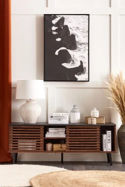 Movel De Tv Com 2 Portas E 2 Prateleira Em Madeira Escura Perth