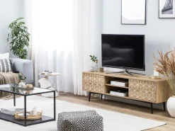 Movel De Tv Com 2 Portas E 2 Prateleiras Em Madeira Clara Torvi