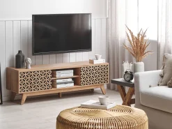 Movel De Tv Com 2 Portas E 2 Prateleiras Em Madeira Clara Prescot