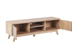 Movel De Tv Com 2 Portas E 2 Prateleiras Em Madeira Clara Prescot