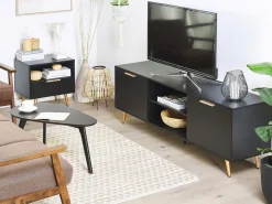 Movel De Tv Com 2 Portas E 2 Prateleiras Preto Indio