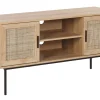 Movel De Tv Com 2 Portas E 2 Prateleiras Em Rattan Cor De Madeira Clara Pasco