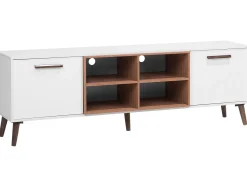 Movel De Tv Com 2 Portas E 4 Prateleiras Em Madeira Branca E Escura Alloa