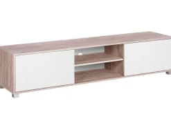 Movel De Tv Com 2 Portas E 2 Prateleiras Em Madeira Clara E Branco Lincoln