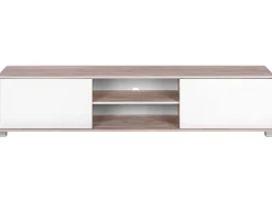 Movel De Tv Com 2 Portas E 2 Prateleiras Em Madeira Clara E Branco Lincoln