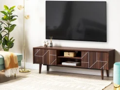 Movel De Tv Com 2 Portas E 2 Prateleiras Em Madeira Escura Franklin