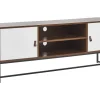 Movel De Tv Com 2 Portas E 2 Prateleiras Em Madeira Escura E Branco Nueva