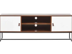 Movel De Tv Com 2 Portas E 2 Prateleiras Em Madeira Escura E Branco Nueva