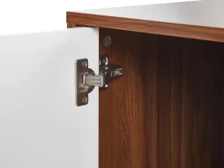 Movel De Tv Com 2 Portas E 2 Prateleiras Em Madeira Escura E Branco Nueva