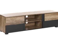 Movel De Tv Com 2 Portas E 2 Prateleiras Em Madeira Clara E Preto Sterling