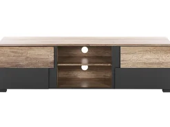 Movel De Tv Com 2 Portas E 2 Prateleiras Em Madeira Clara E Preto Sterling