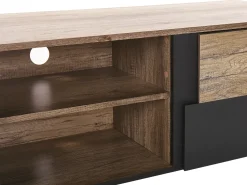 Movel De Tv Com 2 Portas E 2 Prateleiras Em Madeira Clara E Preto Sterling
