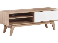 Movel De Tv Com 4 Prateleiras Em Cor De Madeira Clara E Branca Buffalo