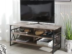 Movel De Tv Com 4 Prateleiras Em Madeira Taupe E Preto Carlisle