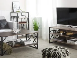 Movel De Tv Com 4 Prateleiras Em Madeira Taupe E Preto Carlisle