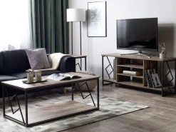 Movel De Tv Com 5 Prateleiras Em Madeira Escura E Preto Forres