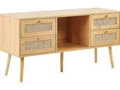 Movel De Tv De Rattan Com 4 Gavetas E 1 Prateleira Em Cor De Madeira Clara Perote