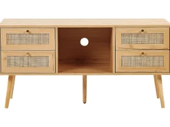 Movel De Tv De Rattan Com 4 Gavetas E 1 Prateleira Em Cor De Madeira Clara Perote