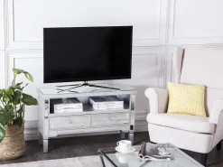 Movel De Tv Espelhado Com 2 Gavetas E 1 Prateleira Prateado Nicea