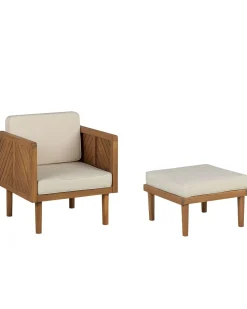 Poltrona De Jardim Com Repousa-Pes Em Madeira De Acacia Creme Baratti