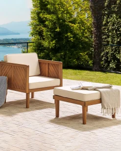 Poltrona De Jardim Com Repousa-Pes Em Madeira De Acacia Creme Baratti
