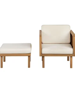 Poltrona De Jardim Com Repousa-Pes Em Madeira De Acacia Creme Baratti