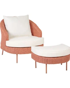 Poltrona De Jardim Em Rattan Com Repousa-Pes Rosa Arcille