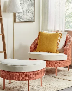 Poltrona De Jardim Em Rattan Com Repousa-Pes Rosa Arcille