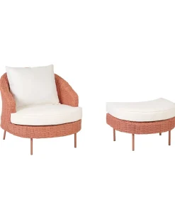 Poltrona De Jardim Em Rattan Com Repousa-Pes Rosa Arcille