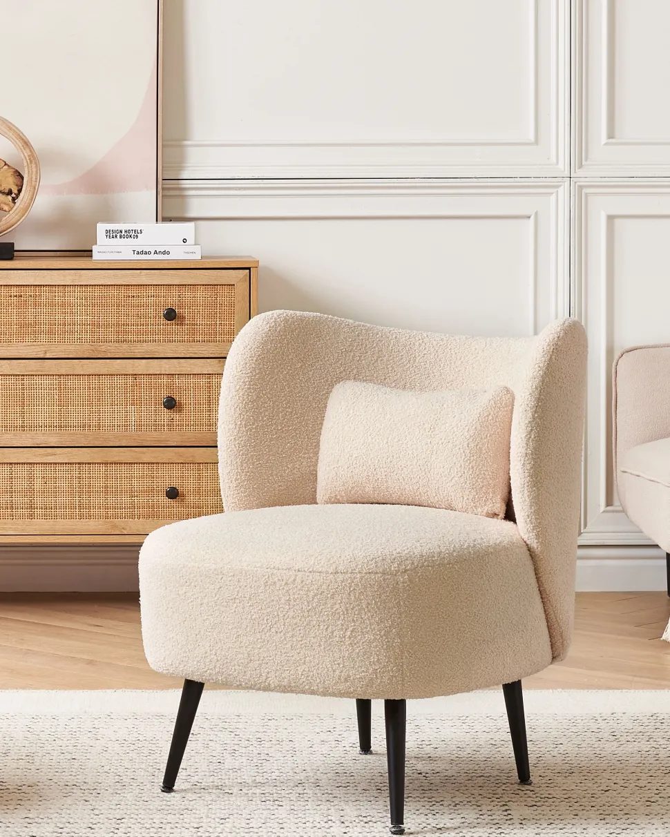Poltrona Em Tecido Boucle Creme Otsby