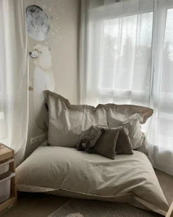 Pufe Almofada Branco E Creme 140 X 180 Cm Fuzzy