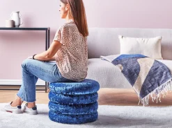 Pufe Com Arrumação Em Veludo Azul Marinho 45 Cm Brewton