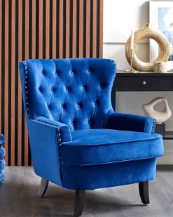 Pufe Com Arrumação Em Veludo Azul Marinho 45 Cm Brewton