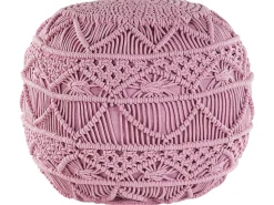 Pufe Em Algodao Macrame Rosa 40 X 40 Cm Kayseri