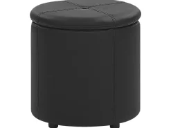 Pufe Em Pele Sintetica Preta Com Arrumação Maryland