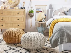 Pufe Redondo Em Tricot Amarelo 50 X 35 Cm Conrad Ii