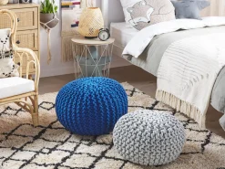 Pufe Redondo Em Tricot Azul 50 X 35 Cm Conrad