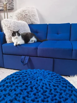 Pufe Redondo Em Tricot Azul 50 X 35 Cm Conrad