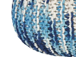 Pufe Redondo Em Tricot Branco E Azul 50 X 35 Cm Conrad