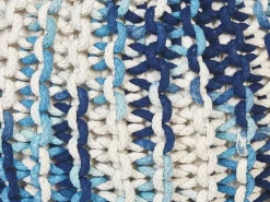 Pufe Redondo Em Tricot Branco E Azul 50 X 35 Cm Conrad