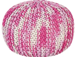 Pufe Redondo Em Tricot Branco E Rosa 50 X 35 Cm Conrad