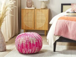 Pufe Redondo Em Tricot Branco E Rosa 50 X 35 Cm Conrad