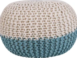 Pufe Redondo Em Tricot Creme E Azul 50 X 35 Cm Conrad