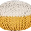 Pufe Redondo Em Tricot Creme E Amarelo 50 X 35 Cm Conrad