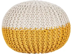 Pufe Redondo Em Tricot Creme E Amarelo 50 X 35 Cm Conrad