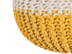 Pufe Redondo Em Tricot Creme E Amarelo 50 X 35 Cm Conrad