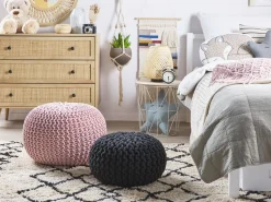 Pufe Redondo Em Tricot Rosa 50 X 35 Cm Conrad