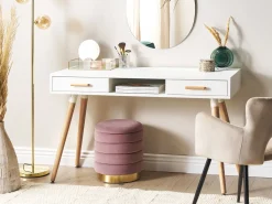 Secretaria / Toucador Branca E Castanha Com 2 Gavetas 120 X 45 Cm Frisco