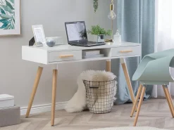 Secretaria / Toucador Branca E Castanha Com 2 Gavetas 120 X 45 Cm Frisco