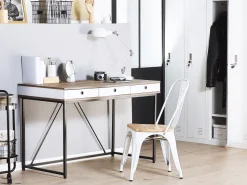 Secretaria Em Madeira Clara E Preto Com 3 Gavetas 120 X 60 Cm Hinton